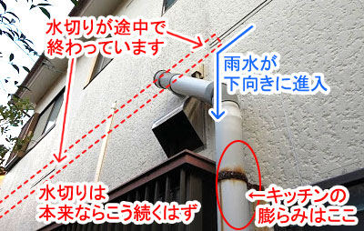 シロアリ被害修復工事 施工前 外壁 サイディング水切り