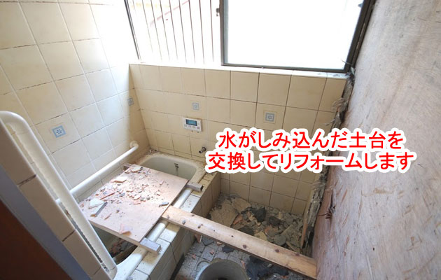シロアリ被害修復工事 施工中 浴室