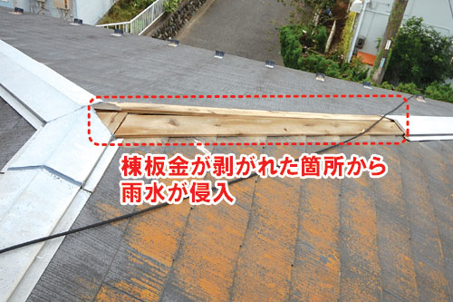 棟板金の破損や欠損/雨漏りしている屋根の状態~雨漏り修理・屋根修理・屋根工事・屋根塗装・外壁塗装・防水工事なら屋根パトロール