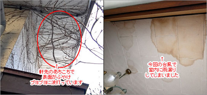 雨漏り修理/屋根葺き替え工事/屋根カバー工法(重ね葺き工事)/軒天補修工事/外壁塗装工事 修理 保険