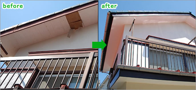 雨漏り修理/屋根葺き替え工事/屋根カバー工法(重ね葺き工事)/軒天補修工事/外壁塗装工事 修理 保険