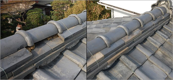 雨漏り修理、屋根修理、棟瓦修理工事 修理 保険