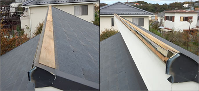 雨漏り修理、棟板金修理(棟板金交換)工事 修理 保険