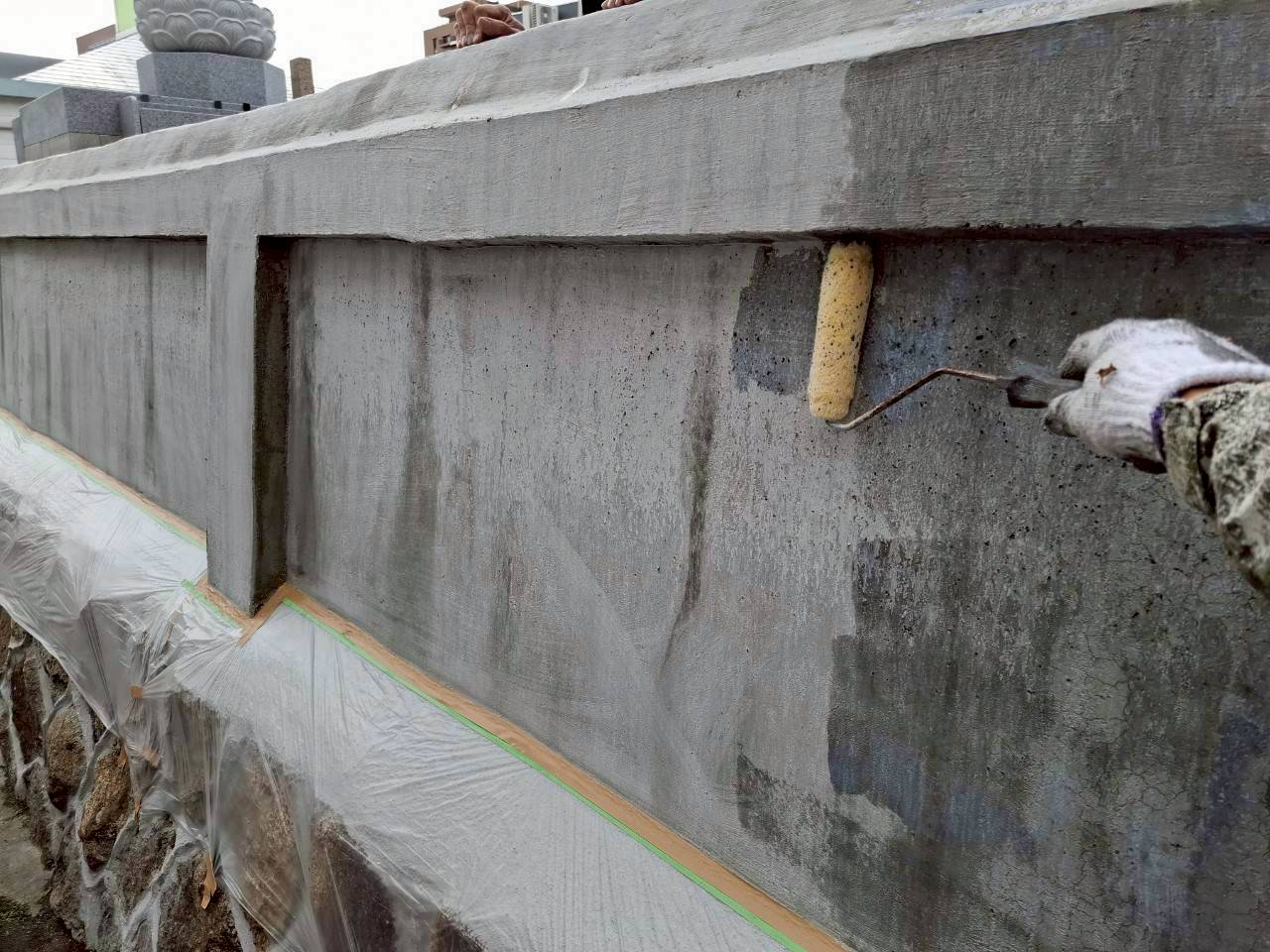 兵庫県西宮市西方寺 外壁塗装工事施工事例　施工工事中