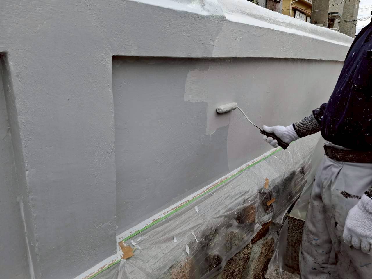 兵庫県西宮市西方寺 外壁塗装工事施工事例　施工工事中