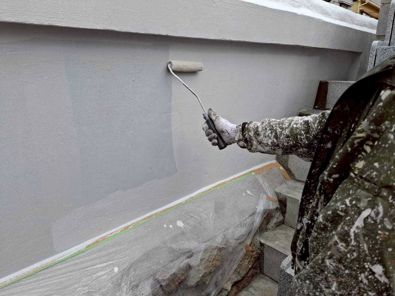 兵庫県西宮市西方寺 外壁塗装工事施工事例　施工工事中