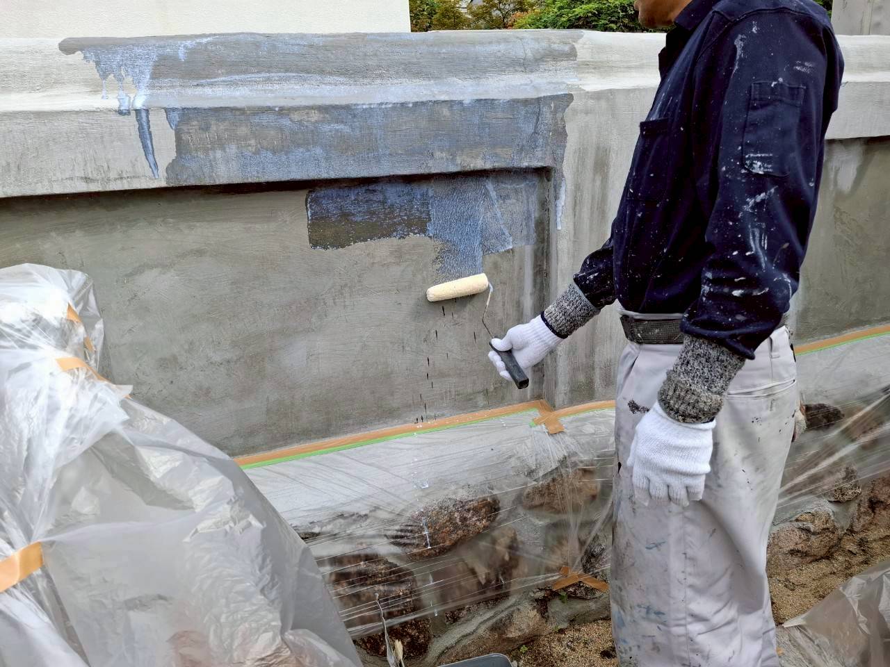 兵庫県西宮市西方寺 外壁塗装工事施工事例　施工工事中