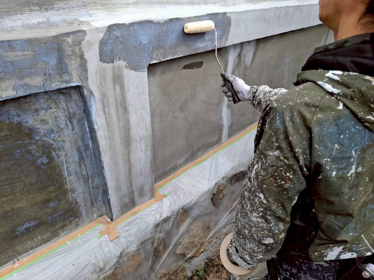 兵庫県西宮市西方寺 外壁塗装工事施工事例　施工工事中