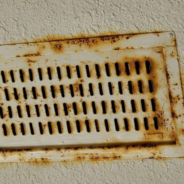 軒天換気口錆が発生しています